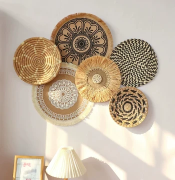 Package Bohemian Style Homestay Handwoven Straw Rattan Wall Decor Living Room Dining Room Wall Decoration Background Wall