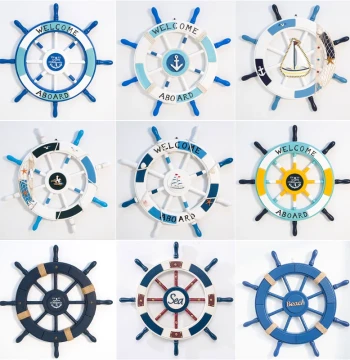 Mediterranean Style Decorative Ship Wheel Wall Art - Creative Helmsman Design for Bars and Kindergartens, Background Wall Hanging Ornament