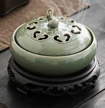 Ru Kiln Extra-Large Gourd-Shaped Mosquito Coil Burner - Creative Indoor Incense Burner for Agarwood and Sandalwood, Ceramic Incense Holder