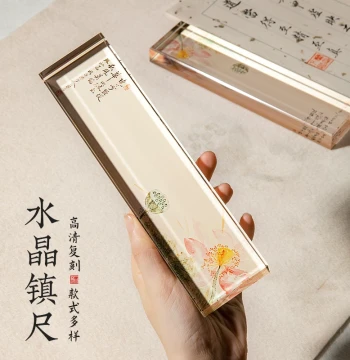 Lanzhai Creative Painted Peach Lotus Green Plum Crystal Paperweight Thickened Weighted Book Press Paper Press National Style Paperweight Ruler Four Treasures of the Study Supplies Custom Strip for Brush Writing Painting Calligraphy Paperweight Ruler