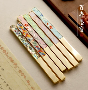 Solid Brass Long Paperweight Ruler - Premium Calligraphy Press for Brush Writing, Large Metal Ornament for Study Desk