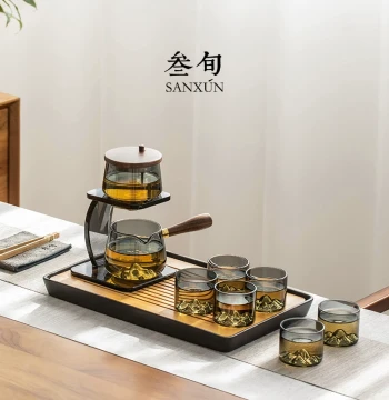 Sanxun Yuanshan Glass Automatic Kung Fu Tea Set Home High-End Light Luxury Lazy Brewing Artifact Teapot Gift Box
