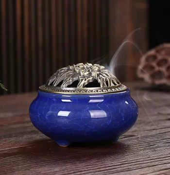 Colorful Ceramic Incense Burner - Antique Alloy Incense Tray with Kiln-Change Glaze for Buddhist Rituals & Home Decor