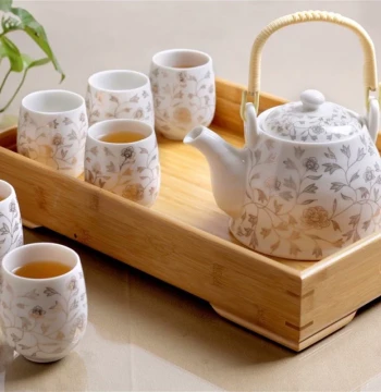 Free Bamboo Stand, Jingdezhen Ceramic Tea Set for Home, Complete Modern Minimalist Teapot and Teacups, Large Lift-Handle Pot