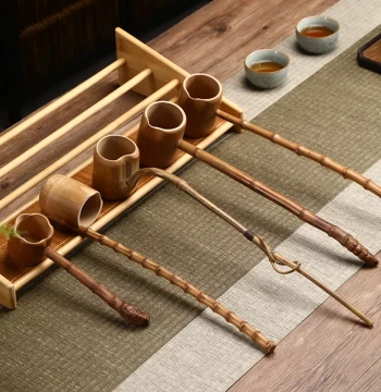 Bamboo Root Long-handled Tea Scoop Japanese Style Water Ladle for Tea Serving, Flower Watering, and Wine Pouring