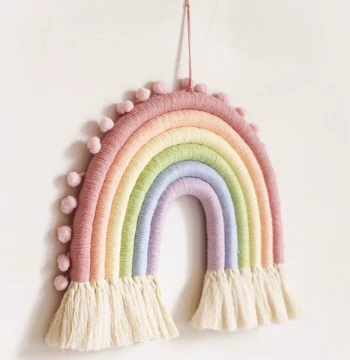 Ins Nordic Cotton Yarn Pom-Pom Rainbow Woven Tapestry - Wall Hanging Decor for Kids' Rooms & Home Ornaments