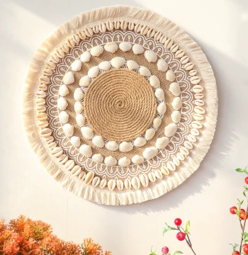 Bohemian Style Shell Tassel Raffia Woven Wall Decor, Homestay Home Shop Decoration, Vacation Style Wall Hanging