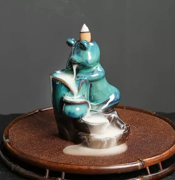 Cross-Border Ceramic Backflow Sandalwood Incense Burner Creative Kiln-Change Glaze Blue Frog Backflow Incense Burner Home Ornament