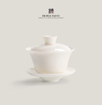 Dehua White Porcelain Gaiwan Teacup – Premium Large Lidded Bowl for Brewing Tea, Non-Heat-Transferring Design, Part of a Complete Tea Set