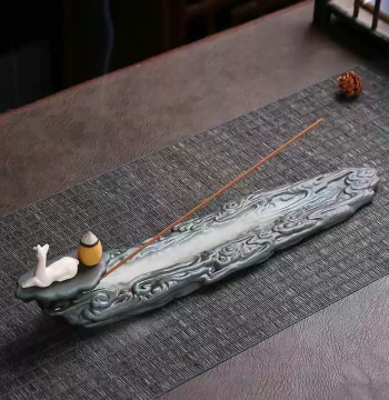 Ceramic Incense Holder with 'Companionship' Design: Coil Incense Burner, Backflow Censer, Room Aroma Stand, and Decorative Ornament