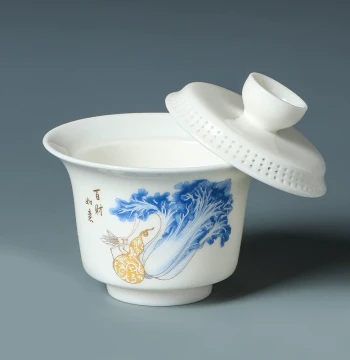 Mutton Jade Porcelain Suspended Gaiwan 360-Degree Pouring with Filter Tea Brewing Company Event Grand Opening LOGO Custom Gift