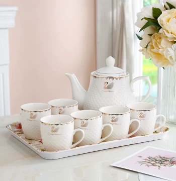 European Style Teaware Set, Teapot and Teacups, Home Ceramic Water Ware Set, Living Room Large Capacity Cold and Hot Water Pitcher and Cups