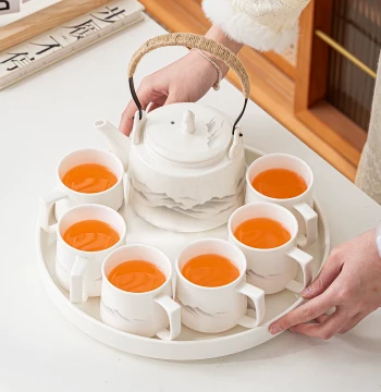 New White Porcelain Side-Handle Teapot Kung Fu Tea Set, Ceramic Home Use Minimalist Living Room Brewing Teapot for Guests