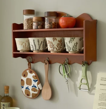 Zakka Restaurant Kitchen Shelf Solid Wood Storage Rack Wall-Mounted Wall Decor Nordic Storage Hanging Cabinet