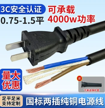National Standard Pure Copper Power Tool Power Cord with Plug, Two-Prong Angle Grinder Power Cable 2-Core 1/1.5 sq mm