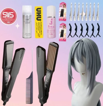 Corn Crimper Plate COS Wig Styling Tool Set, Hair Trimming and Crimping Straight/Curling Iron