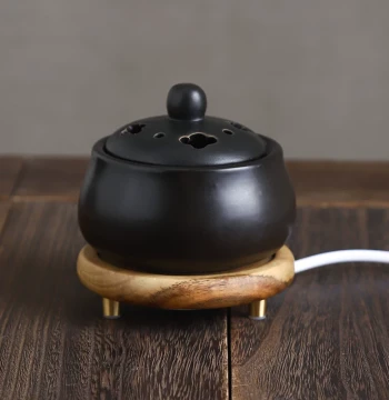 Heat-Resistant Timer & Temperature-Controlled Electric Incense Burner, Ceramic Aromatherapy Furnace for Electronic Agarwood, Plug-in Wood Powder, Incense Pills, and Wood Chips (Black)