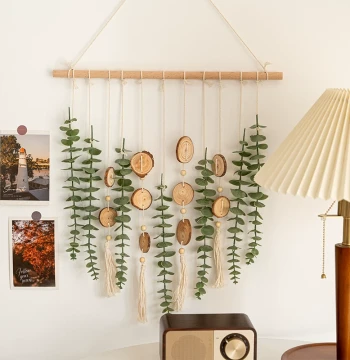 Artificial Eucalyptus Leaf Wall Hanging: Hand-Woven Boho Decor for Rooms, Entryways, and Background Walls (Instagram Style)