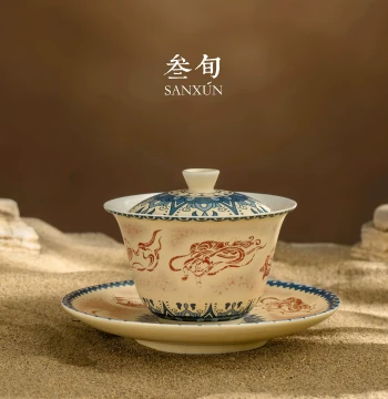 Sanxun Dunhuang Flying Sky Gaiwan High-End Chinese Style Sancai Gaiwan Home Ceramic Kung Fu Tea Set Single Brewing Bowl