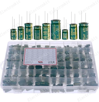 36 Types 810 Pieces Aluminum Electrolytic Capacitor Assortment Pack, Through-Hole High-Frequency Capacitors 1uF~1500uF 10V~63V Boxed