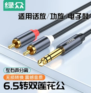 Lvzhong 6.5mm to Dual RCA Y-Splitter Audio Cable, Guitar 1/4" TS to Dual RCA, Amplifier Sound Card Mixer Speaker Plug Converter, 6.35mm to AV Adapter