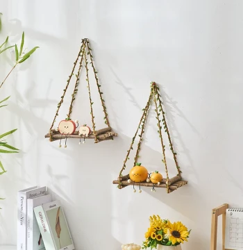 Wooden Wall Hanging Decor - Forest-Style Real Wood Swinging Doll & Swing Ornament for Mall Scenery & Home Walls
