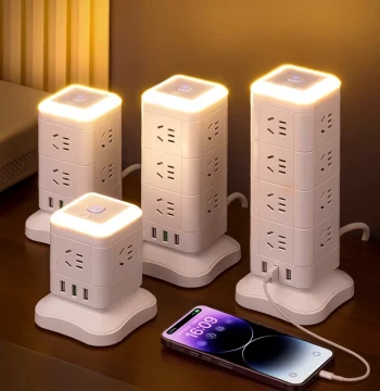 Vertical Cube Power Strip with USB Charging Ports