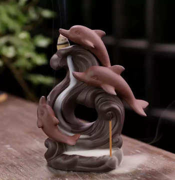 Cross-Border New Arrival Purple Clay Backflow Incense Burner Craft Gift Ornament Nordic Style Dolphin Backflow Incense Burner Original Design