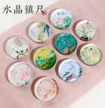 Yunjige Crystal Paperweight Ruler for Calligraphy, Creative Book Pressing Tool, Round Brush Paperweight Stone Ruler