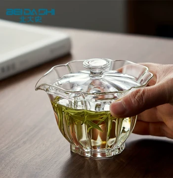 Peking University Shibai Cai Glass Gaiwan Tea Bowl: Heat-Resistant Premium Handmade Kung Fu Tea Set with Individual Hand-Held Teapot