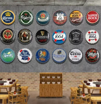 Industrial Style Restaurant Wall Decor Hanging Ornament Retro Bar Wall Art Beer Bottle Cap Decor for BBQ and Hot Pot Shops