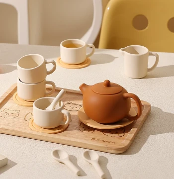 Food-Grade Silicone Children's Tea Set, Baby Pretend Play Toy, Simulation Kung Fu Teapot and Afternoon Tea Cups, Drop-Resistant
