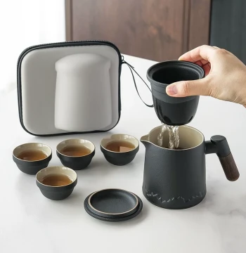 Portable Travel Tea Set Small Kit, On-the-Go Outdoor Camping Quick Pot, One Pot Four Cups Brewing Teapot and Drinking Equipment