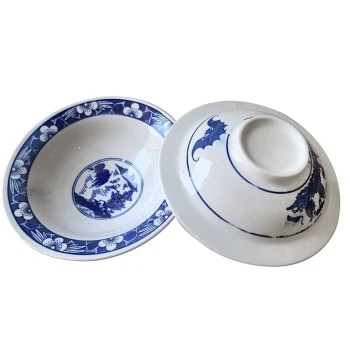 6-Pack Vintage Ceramic Blue and White Porcelain Bowls for Liangpi Rice Noodles Underglaze Shallow Soup Plates