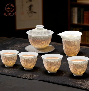 Jingdezhen Ceramic Tea Set Handcrafted Suite Premium Sancai Gaiwan Teacup Kung Fu Gift Box Home Use Gift