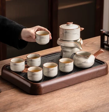 Chipaiming Ru Kiln Automatic Tea Set Home Light Luxury High-End Rotating Teapot Teacup Lazy Person's Brewing Artifact