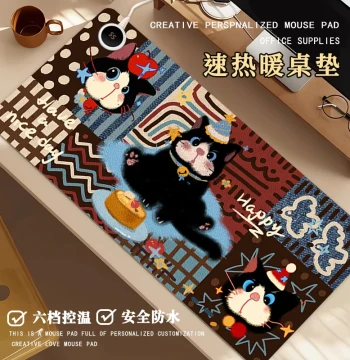 Autumn/Winter Maillard Little Black Cat Heated Mouse Pad - Extra Large, High-Aesthetic Office Computer Heating Desktop Mat, Hand Warmer for Students and Home, Heated Desk Pad, Laptop Keyboard Hand Warmer, Customizable