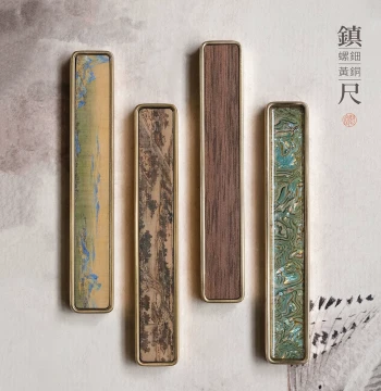 Wenxin Tang Brass Paperweight - Creative Calligraphy Paper Press, Book Holder, Brush Rest Featuring 'A Thousand Li of Rivers and Mountains', Solid Metal Desk Ornament for Traditional Chinese Painting and Four Treasures of the Study