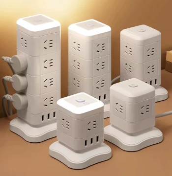 Vertical Cube Power Strip with USB, Multi-Hole Tower Socket for Office