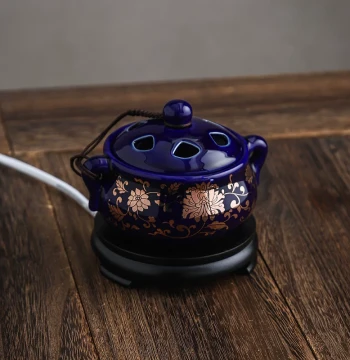 Electric Incense Burner with Timer and Temperature Control, Electronic Aromatherapy Furnace, Ceramic Agarwood and Sandalwood Burner, Plug-in Powder Lid Aromatherapy Lamp for Essential Oils