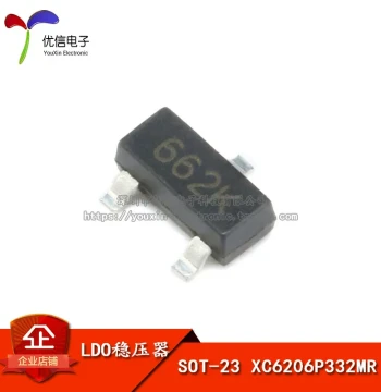 SMD XC6206P332MR (662K) SOT-23 3.3V 300MA Voltage Regulator Chip (20 pcs)