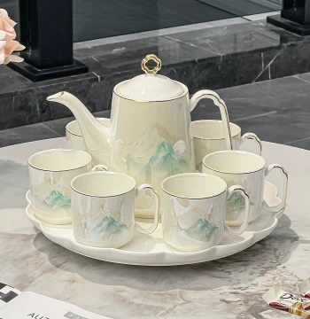 Jinxiu Shanhe Premium Ceramic Tea Set, Household Water Cup, New Home Teapot, Light Luxury Set, Housewarming Gift Box for Elders