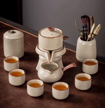 2026 New Yellow Ru Kiln Fully Automatic Tea Set Home Luxury High-End Stone Mill Teapot Lazy Brewing Artifact