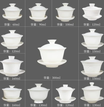 Dehua Lard-White Handcrafted Porcelain Gaiwan Set - Various Sizes of Sancai Tea Bowls and Cups for Home Brewing