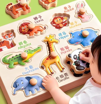 Hand-Grab Puzzle Board Ages 1-3 Montessori Early Education Inlay Board Infant Toddler Animal Cognition Matching Educational Building Block Toy