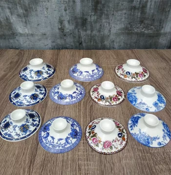 Blue and White Porcelain Gaiwan Lid - Universal Replacement for Eight Treasures Tea Bowls, Home, Teahouse & Restaurant Use