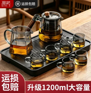 2026 New Glass Tea Set for Home Living Room, Office Guest Reception - Teapot, Tea Tray, Heat-Resistant Cups
