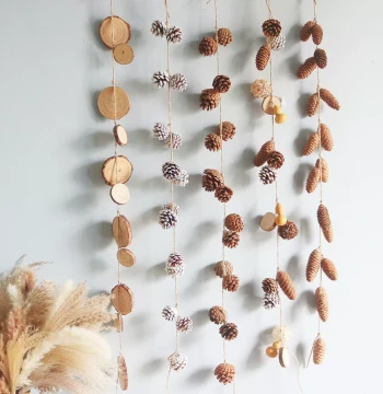 Nostalgic Retro Style Raw Wood Pinecone Decoration Forest Style Hanging Ornament Air Suspension Hemp Rope Living Room Inn Wall Decor Kindergarten