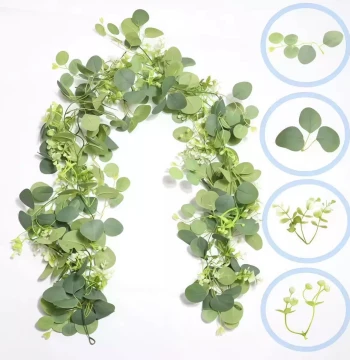 Wreath with Eucalyptus, Holly, American Country Style Artificial Vines, Leaves, Baby's Breath, Sunflower Wall Hanging Decoration