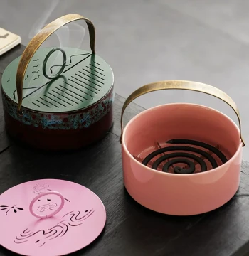 Large Handle Mosquito Coil Burner, Household Coil Tray, Indoor Creative Ceramic Home Incense Burner for Sandalwood, Decorative Incense Furnace